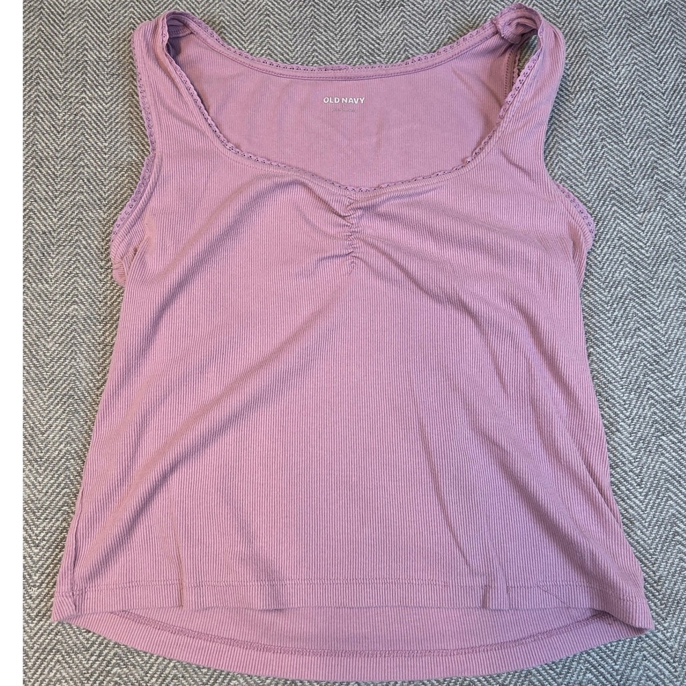 Old Navy Womens Ribbed Lace Trim Tank Top Mauve Pink Sweetheart Neck Size L